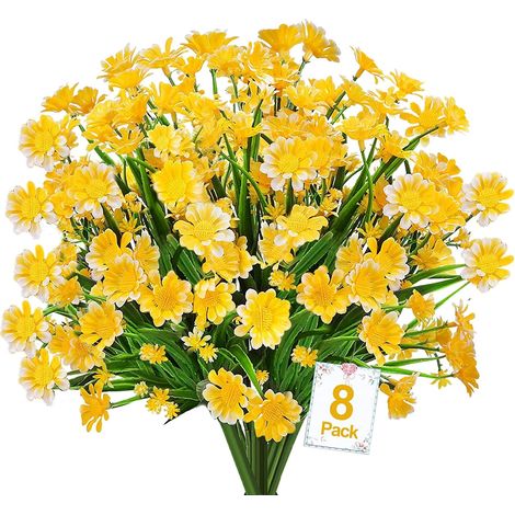 Fleurs Artificielles - Marguerites Fausse Plante Extérieure Résistante UV - Décoration Jardin Maison Printemps Été - 8 Faisceaux (1/5)