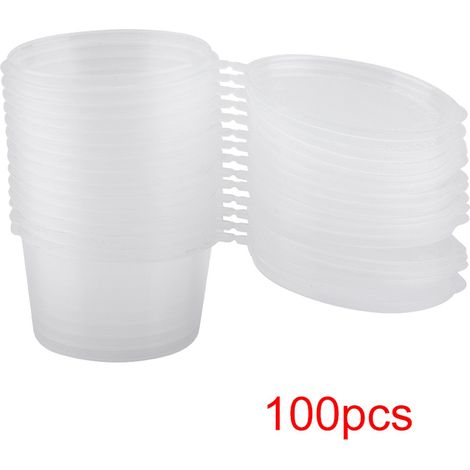 100m l4oz Gobelets en plastique transparent pour sauces, boîtes à condiments à emporter, tasses portionnées (1/5)