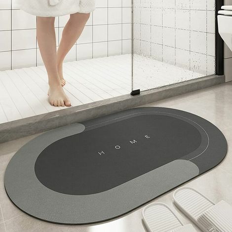EASYCOMFORT Tapis de bain ovale gris foncé 45x150 cm, tapis de sol salle de bain super absorbant à séchage rapide, grand tapis antidérapant fond caoutchouc facile à nettoyer pour salon (1/5)
