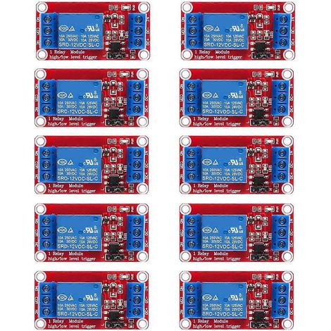 10-teiliges DC 12V Relaismodul, 1-Kanal-Relaisplatine mit Optokoppler (siehe Abbildung) (1/5)