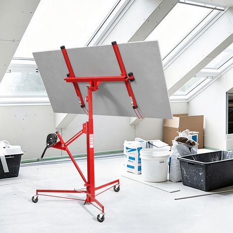 Jiubiaz Sollevatore per pannelli in cartongesso, portata massima 68 kg, in acciaio Q195, altezza di lavoro 126–325 cm, inclinazione fino a 60°, rosso (1/5)