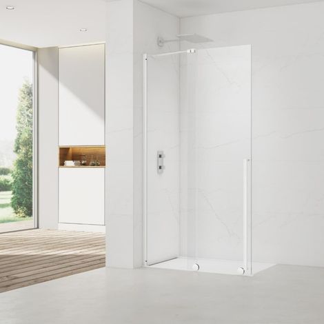 Swiss Aqua Technologies X-MOTION 140x200cm Pared corredera Crystal Glass® 8 mm antical, con brazos y perfiles Blanco (SATBWIXM140B)