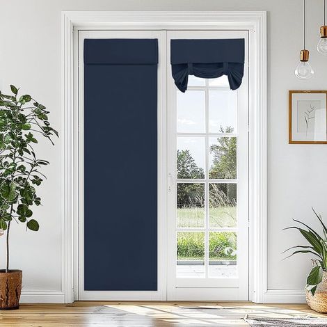 Rideau occultant pour porte - 173 x 66 cm - Bleu foncé - Polyester - Rideau de porte à scratch - Avec attaches réglables - Autocollant - Sans perçage (1/5)