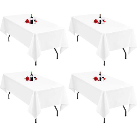 4er-Pack weiße Tischdecken 153x260 cm rechteckig, waschbar, Polyester