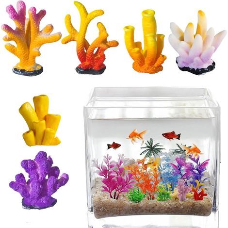 Lot de 6 Décorations Coraux Artificiels, Plantes Aquarium Artificielles, Accessoires de Décoration Aquarium pour Poissons, Plantes Synthétiques en Résine, Décoration Colorée pour Aquarium (1/5)