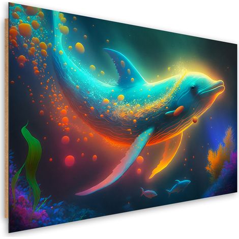 Deco panel print, Neon whale abstraction - 90x60 (1/5)