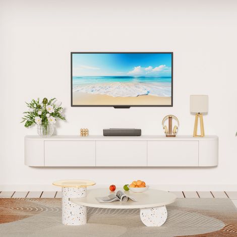 Floating TV Stands 1600mm for TVs Up to 75" Wall-Mounted TV Cabinet with Storage Cabinets and Flip Down Doors Wood TV Unit for Living Room Bedroom White