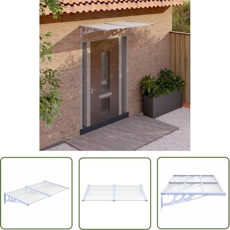 The Living Store Auvent de porte Gris et transparent 152,5x90 cm Polycarbonate - Auvent De Porte - Abri Porte - Protection Pluie - Store Extérieur - Protection Météo (1/5)