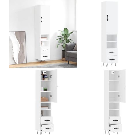 Buffet haut Blanc 34,5x34x180 cm Bois d'ingénierie - Buffet blanc - Bois d'ingénierie (1/5)