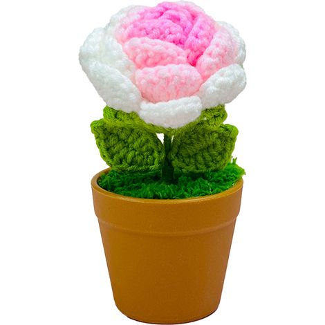 Plante en Pot Décorative - Fleur Artificielle Rose Gradation à la Main - Bouquet de Fleurs en Laine Tressée pour Saint Valentin ou Fête des Mères (1/5)