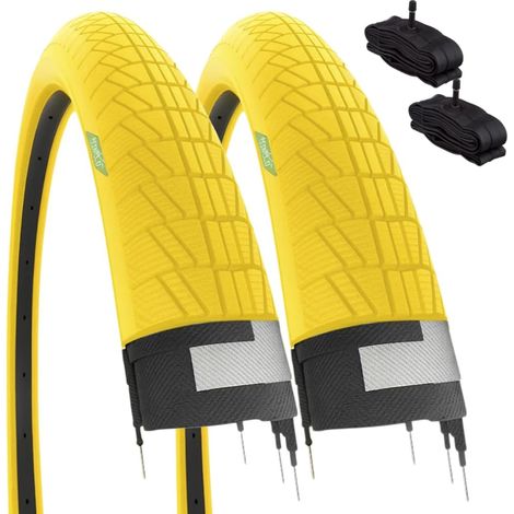 2 COPERTONI GIALLI 20 X 1.75 (47-406) + CAMERE VALVOLA AMERICA PNEUMATICI STRADALI GRAZIELLA CITY BIKE BICI BAMBINO (1/5)