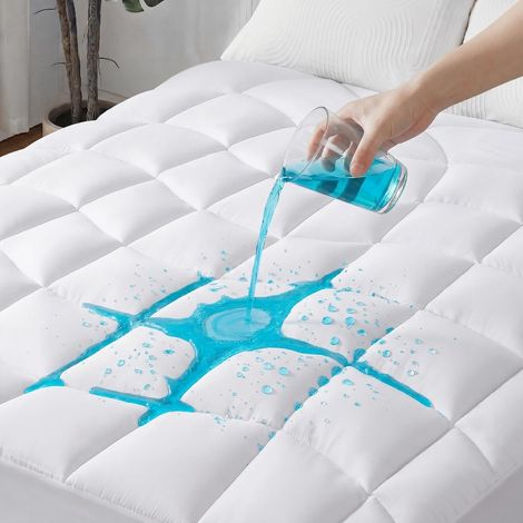 Waterproof Full Mattress Topper - Ergonomic Quilted Full Mattress Topper, 5 Layers, Silent and Washable, 30 cm Deep Pocket (White, 140 x 200 cm) (1/5)