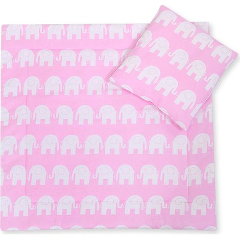 Biancheria da letto per passeggino con piumone e imbottitura per cuscino - Elefanti rosa