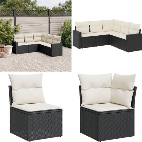 5-tlg. Garten-Sofagarnitur mit Kissen Schwarz Poly Rattan - Gartensorgsgarnitur - Outdoor Möbel - Lounge Set - Rattan Sofa - Gartenlounge - Home & Living (1/5)
