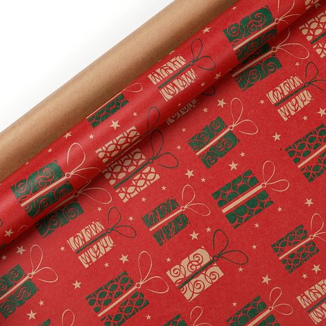 Papier cadeau de Noël (43 cm de large x 3 m de long), grand format, papier kraft écologique.