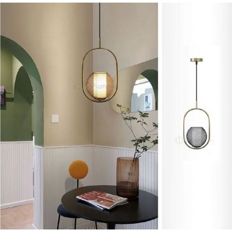 Lampadario sospeso ovale luce led E27 con sfera in rete metallica lampada oro design moderno minimal per camera soggiorno (1/4)