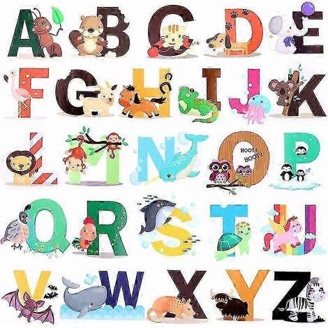 Stickers muraux alphabet anglais ABC, stickers pour chambre d'enfant, stickers animaux, décoration murale pour chambre de bébé ou salon, 31,5 x 38,5 cm (1/5)