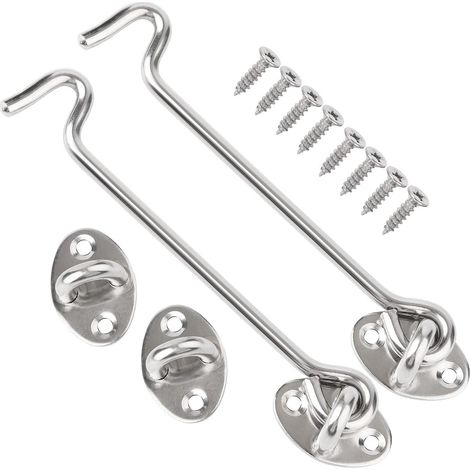 Shine Home Lot de 2 crochets de porte avec loquet à œillet 20 cm, verrou pivotant pour porte de grange, fenêtre, portail, salle de bain et chambre, fermeture de sécurité en métal robuste (1/5)