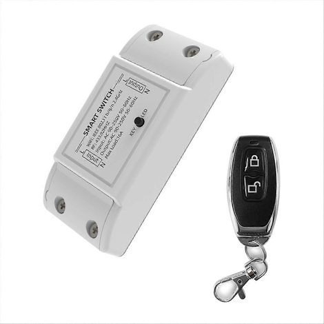 Module relais domotique WiFi + 433 MHz avec télécommande 433 MHz et commande vocale via application (blanc). (1/5)