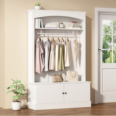 Guardaroba d'ingresso bianco con panca porta scarpe, ripiani regolabili, 120 x 40 x 190 cm, REDOM (1/5)