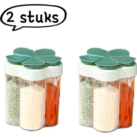 Lot de 2 flacons à épices pour cuisine récipient à épices avec cinq compartiments en un boîte à sel fermée pot à épices résistant à l humidité vert (1/5)