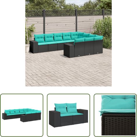 Gartenmöbel - 10-teiliges Gartensofa-Set mit Kissen, schwarzes Polyrattan (1/5)