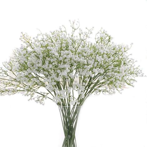 Bouquet de 9 tiges de gypsophile artificielle en soie au toucher réaliste, idéal pour la décoration de mariage en intérieur/extérieur (blanc).-AquaForge (1/5)