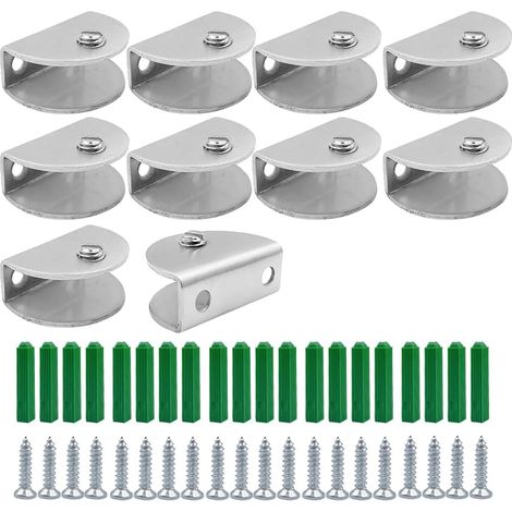 Soporte de vidrio semicircular ajustable de 10 piezas, abrazaderas de montaje en pared, acero inoxidable, adaptable a vidrio de 9-10 mm de espesor (con tornillos) (1/5)
