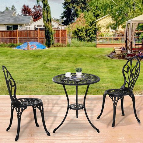 Set de Jardín 3 Piezas con Mesa Redonda Ø60x67 cm y 2 Sillas 42,5x47,5x89 cm Mesa con Orificio para Sombrilla Negro (1/5)