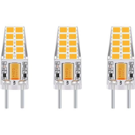 3-PCS 3W 12V G6.35 LED Ampoule Culot T3 / T4 / T5 G6.35 / GY6.35 Base Blanc chaud 3000K Remplacement de 30W Ampoule Halogène pour l’Éclairage Sous-Cabinet Lumière Lampe de Bureau [Classe énergétique F (1/5)