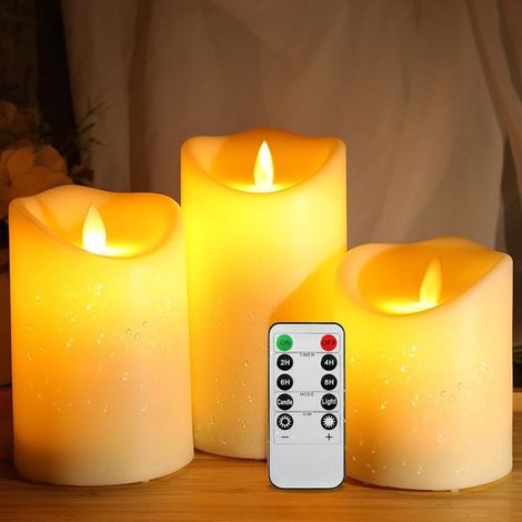 Set di 3 candele LED impermeabili per esterni, senza fili e sicure, 5 x 7, 9, 11 cm, candele LED lampeggianti con timer e funzionamento a batteria (1/4)