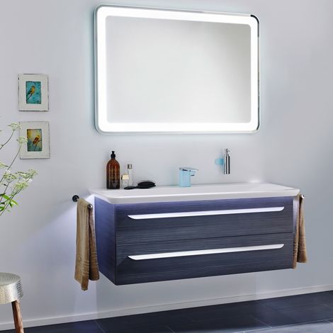 Lanzet M9 Badmöbel Set 4-teilig, 130cm breit, Schwarz, mit LED + LED Spiegelelement"-"90139145