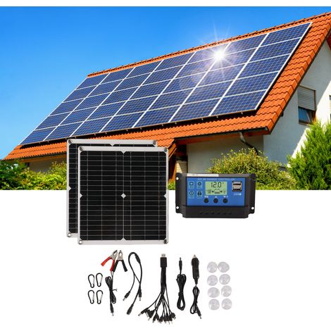 Panneau solaire extérieur 50W, panneau solaire monocristallin double 60A pour éclairage de secours de camping, 12V/24V. (1/5)