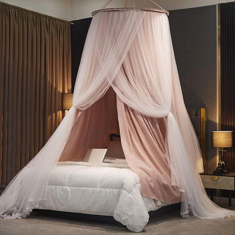 Ciel de lit Luxueux pour Filles et Adultes – Auvent de Princesse Double Couche avec Dentelle, moustiquaire en dôme Rond pour Grand lit/très Grand lit (Rose) (1/5)