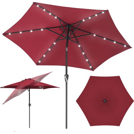SWANEW Ø2.7m ombrellone parasole UV40+ giardino ombrellone solare con manovella e LED rotondo,Rosso (1/5)