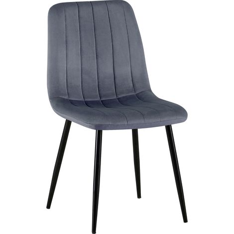Chaise de salle à manger x1 coutures décoratives verticales assise en tissu velours gris foncé pieds en métal noir 100002206 (1/5)