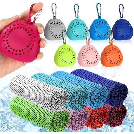 8-teiliges Set, Frottee-Sporthandtücher, 60 x 30 cm, Kühlhandtücher, Eishandtücher, mit dreieckigen Silikon-Tragetaschen, Abkühlhandtücher, Fitnesshandtücher, Kühlhandtücher (1/5)