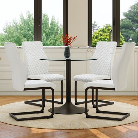 Esstisch Set rund Glas mit 4 Stühlen PU Leder OKMYHOME (1/5)