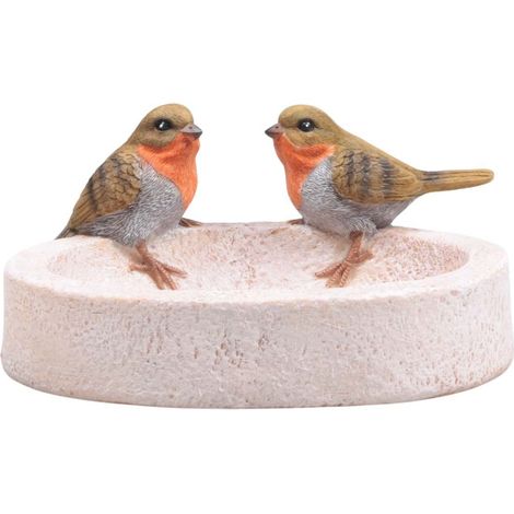 Bain oiseau en résine avec oiseaux 20 x 15 x 10.5 cm Rouge gorge (1/3)