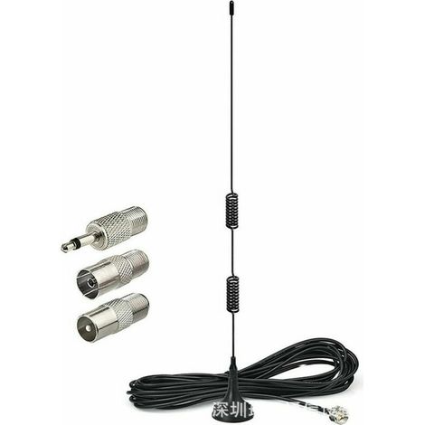 Antenne radio FM universelle base magnétique antenne FM vis F fiche male adaptée au récepteur stéréo audio AV domestique intérieur et extérieur 75 ohms 10 pieds (1/4)