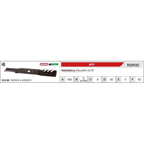 MTD Rasentraktor Rasenmähermesser 38" Flachmäher R320122