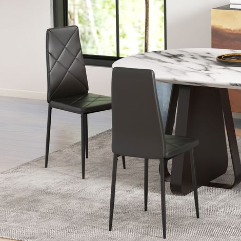 Set aus 2 Esszimmerstühlen mit hoher Rückenlehne, Kunstlederbezug und Stahlbeinen, schwarz