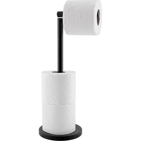 Porte-papier toilette sur pied en inox, adapté pour 4 rouleaux de papier toilette, facile d'entretien, acier inoxydable, 15x55 cm (noir) (1/4)