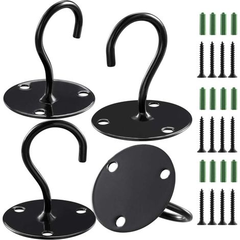 Lot de 4 crochets de plafond en métal pour suspendre plantes, lanternes et pots de fleurs, décoration extérieure