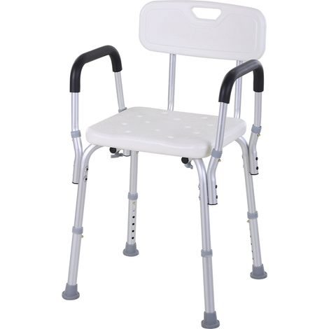 Chaise de douche blanche en alliage d'aluminium, hauteur réglable de 71 à 84 cm, antidérapante, pour seniors (1/5)