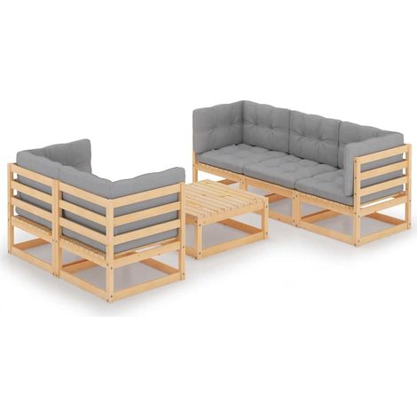 vidaXL Muebles de jardín 6 piezas con cojines de madera de pino maciza (1/5)