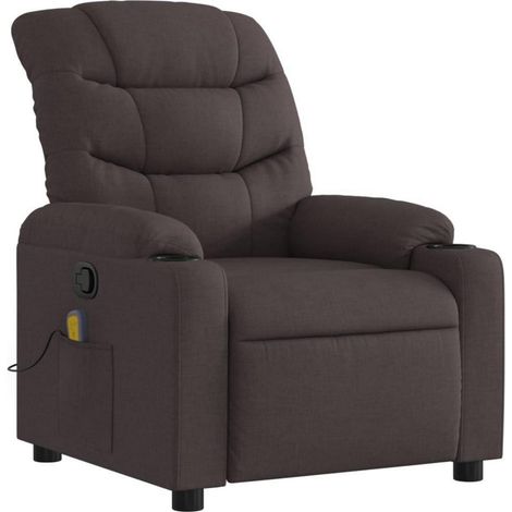 Massagesessel mit Liegefunktion, Vibrationsmassage, Getränkehalter, Seitentasche, Stoff, Dunkelbraun (1/5)