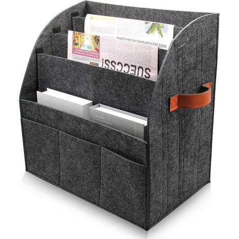 Grand porte-revues pliable en feutre - Séparateur amovible à 4 couches - 3 petites poches externes - Verres et plateau pour téléphone - Dimensions : 40 x 40 x 25 cm (1/5)