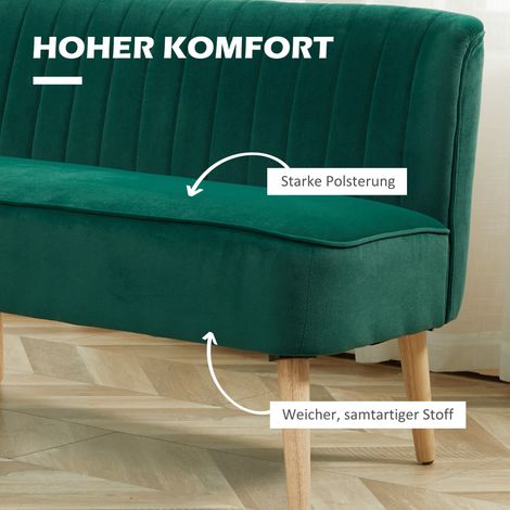 Canapé 2 places vintage, piètement en bois massif, 117 x 56,5 x 77 cm, vert profond (1/4)