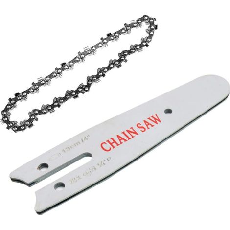 royaluxe -Chaîne de remplacement de tronçonneuse électrique, barre de guidage de tronçonneuse de 13Cm, chaînes de scie de 28Cm, accessoires de scie pour le travail du bois, argent (1/4)